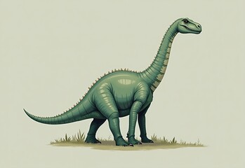 Naklejka premium Detailed Vintage Dinosaur Illustration: Sage Green, On-Trend Minimalist Style, Isolated on a Gray Background with Margins, Clean Lines, Sharp and Detailed, 4K, 8K, Ultra HD, High Resolution for Digita