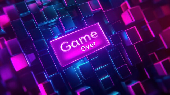 Neon "Game Over" sign on a vibrant, three-dimensional cube background.