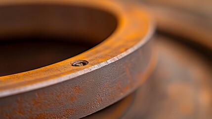 A close-up of a rusty metal ring, showcasing texture and detail.