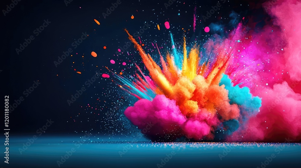 Poster explosion watercolor idea. vibrant explosion of color with vivid splashes and smoky clouds, creating
