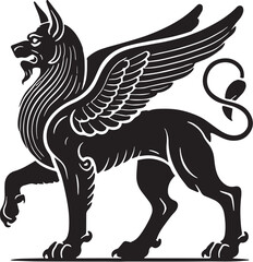 Black Color Mythic Animal Cerberus Silhouette Vector Illustration, Solid White Background