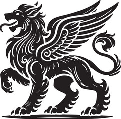 Black Color Mythic Animal Cerberus Silhouette Vector Illustration, Solid White Background