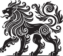 Black Color Mythic Animal Cerberus Silhouette Vector Illustration, Solid White Background