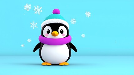 Obraz premium Adorable Cartoon Penguin in Winter Wonderland Setting