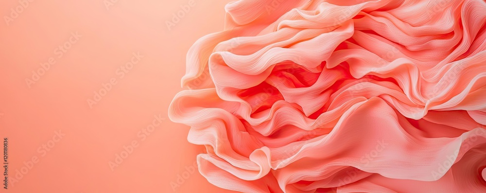 Poster fluid watercolor concept. soft coral fabric draped elegantly, adding warmth and texture to any desig