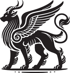 Black Color Mythic Animal Cerberus Silhouette Vector Illustration, Solid White Background