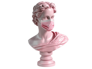 Isolated Pink Bust Sculpture Wearing Pink Face Mask