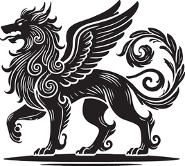 Black Color Mythic Animal Cerberus Silhouette Vector Illustration, Solid White Background
