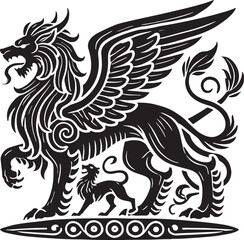 Black Color Mythic Animal Cerberus Silhouette Vector Illustration, Solid White Background