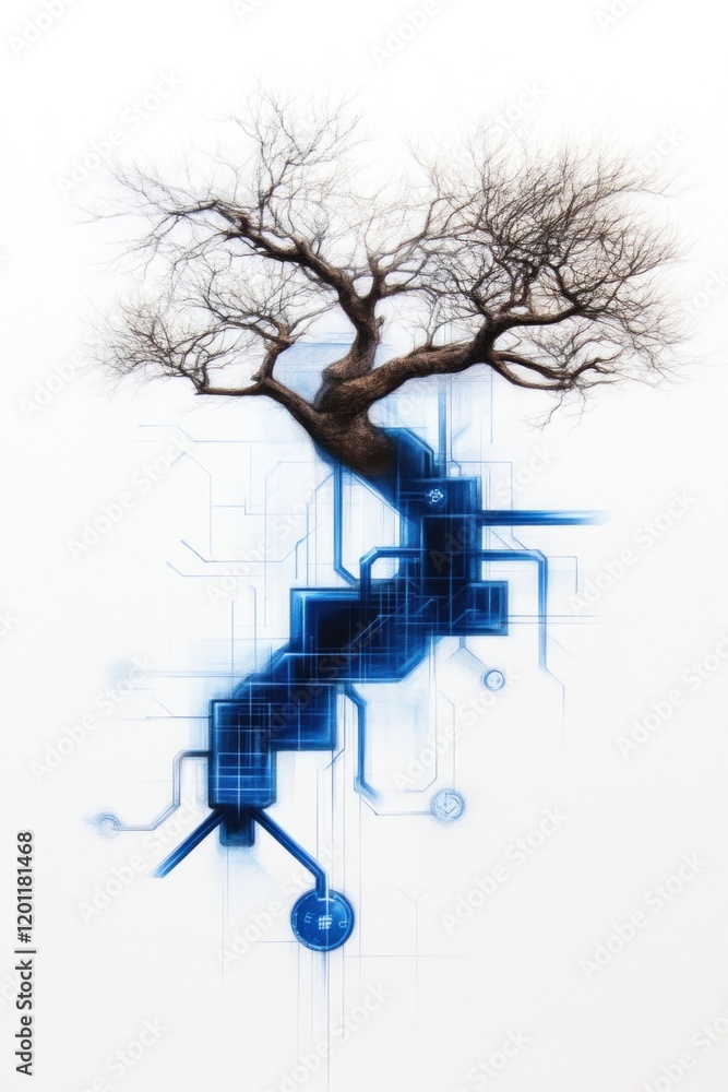 Poster digital roots transformative tree of technology abstract environment artistic concept surreal viewpo