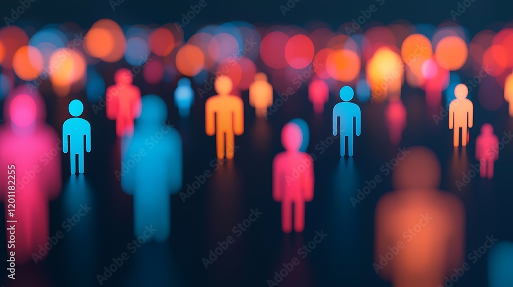 Poster the image features colorful silhouettes of people against a blurred, vibrant background, creating an