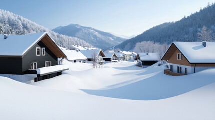 Naklejka premium Snowy Alpine Village