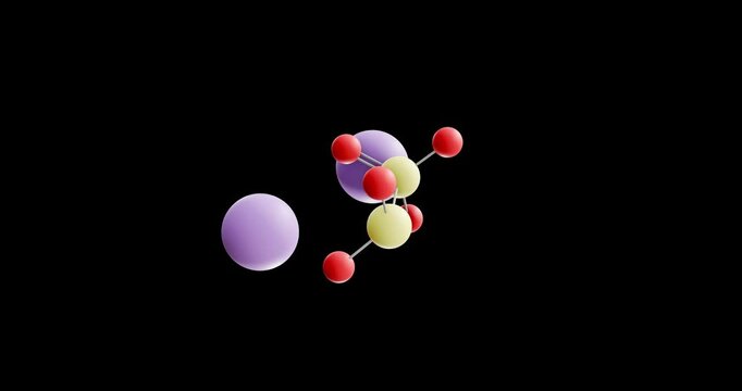 Potassium metabisulfite molecule, rotating 3D model of e224, looped video on a black background