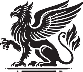 Black Color Mythic Bird Griffin Silhouette Vector Illustration, Solid White Background