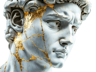 Isolated Cracked Gold Marble David Bust