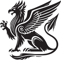 Black Color Mythic Bird Griffin Silhouette Vector Illustration, Solid White Background
