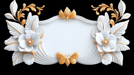 Elegant White and Gold Floral Frame with 3D Rendered Design