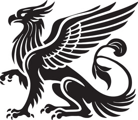 Black Color Mythic Bird Griffin Silhouette Vector Illustration, Solid White Background