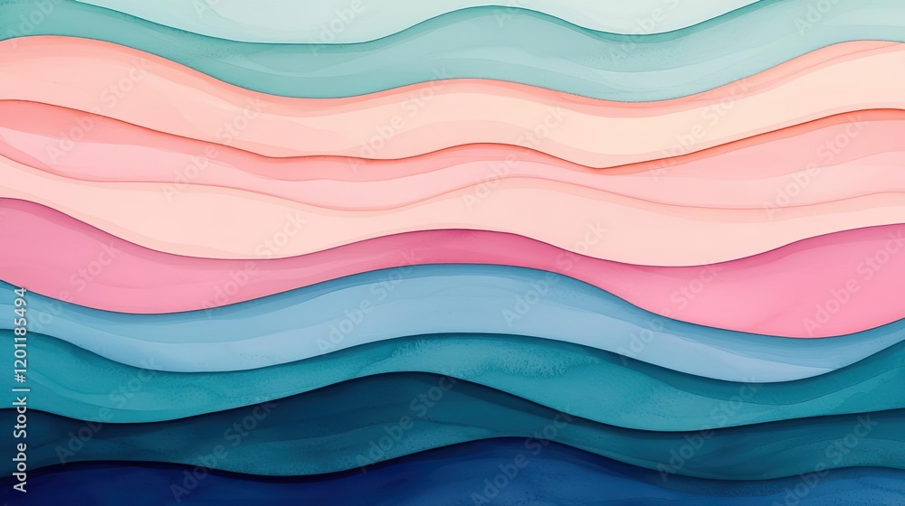 Poster fluid watercolor concept. abstract wave patterns in pastel colors create a soothing visual experienc