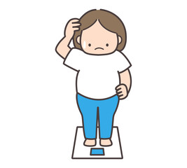 体重計に乗るぽっちゃり体型の女性