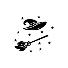 vector illustration of broomstick and witch hat