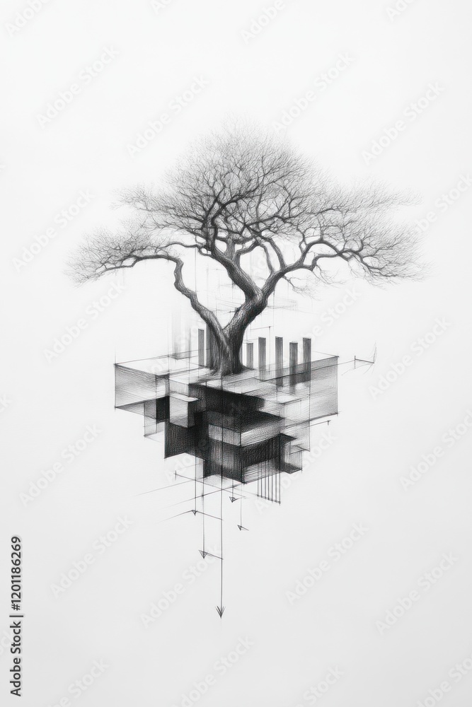 Poster abstract tree structure surreal environment digital art conceptual design artistic perspective natur