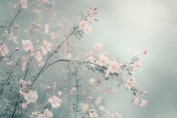 A light, airy floral backdrop featuring delicate pink flowers in a soft abstract design over pastel tones.