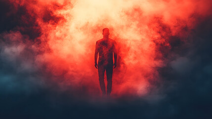 Obraz premium Mysterious Figure in Red Fog 