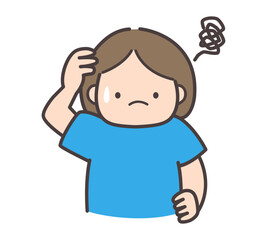 困り顔で頭をかくふくよかな女性のイラスト