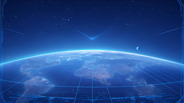 Futuristic View of Earth from Spacecraft Display - Powered by Adobe