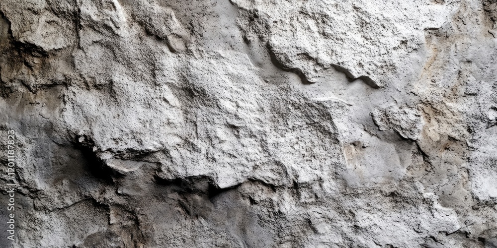 Poster rough textured surface of a light gray wall with uneven patterns and shadows creating depth in the c