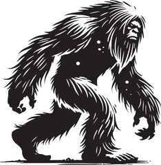 Black Color Mythic Creature Yeti Silhouette Vector Illustration, Solid White Background