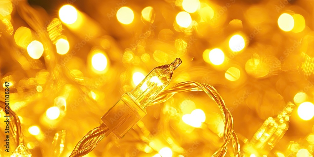 Poster glowing yellow christmas lights tangled together with a soft bokeh effect creating a warm festive at