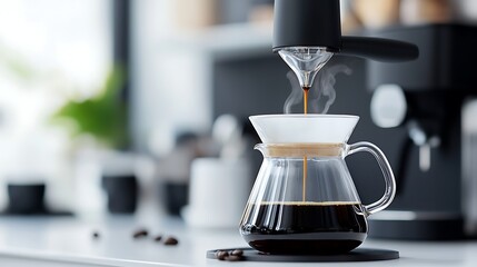 Pour Over Coffee Brewing Process in Modern Kitchen Setting