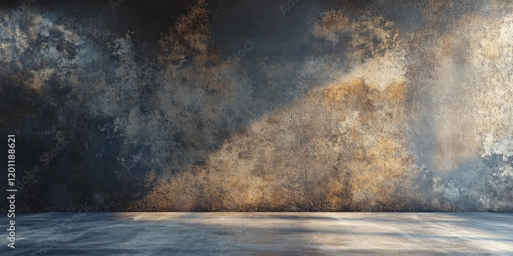 Aufkleber textured gray and gold metallic wall backdrop with soft light shadows creating depth for creative pr
