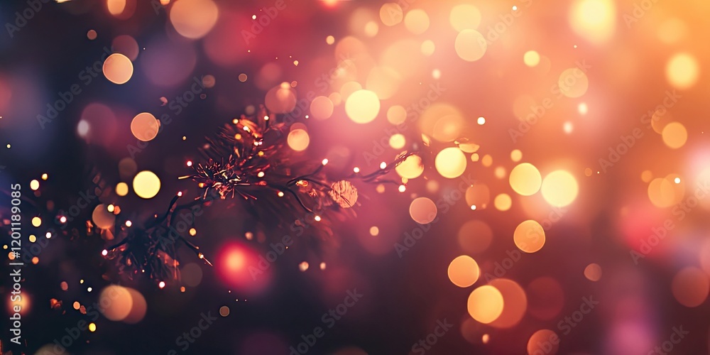 Poster festive abstract background featuring softly blurred golden and colorful bokeh lights in warm hues c