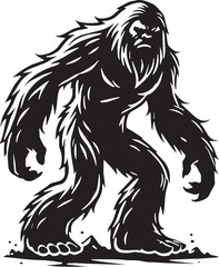 Black Color Mythic Creature Yeti Silhouette Vector Illustration, Solid White Background