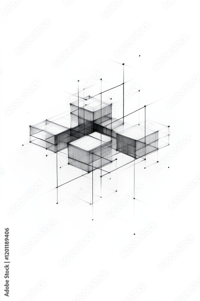 Aufkleber geometric structure design modern art gallery digital artwork minimalist environment aerial view abs