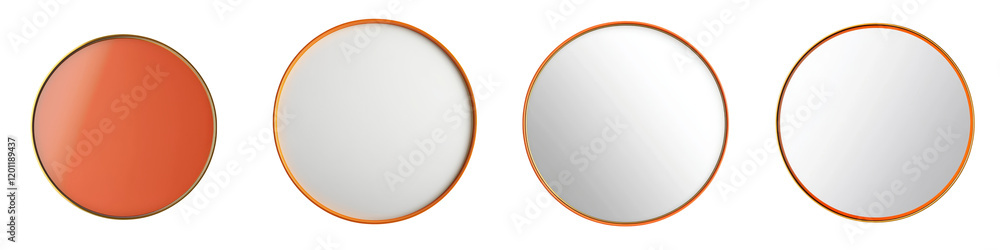 Poster a collection of minimalist modern and geometric circular patterns in orange and white tones these si
