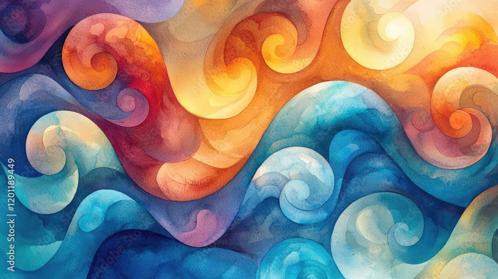 Poster fluid watercolor concept. vibrant abstract swirls in soothing colors create a dynamic and artistic c