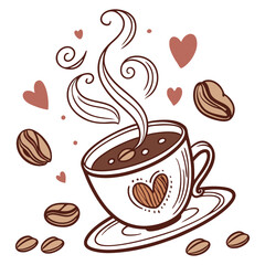 Coffee Love Foam With Beans Cartoon Icon Illustration
