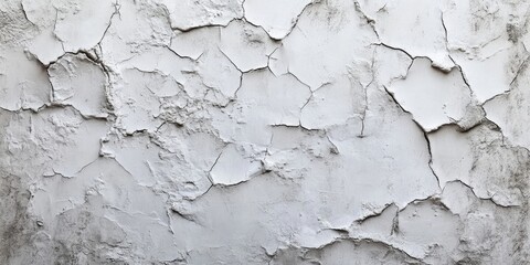 Fototapeta premium Aged damaged plaster wall texture in shades of off-white with cracks and rough surfaces ideal for background design and text overlay usage