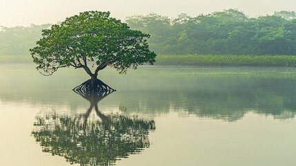 Solitary Mangrove Tree Reflection