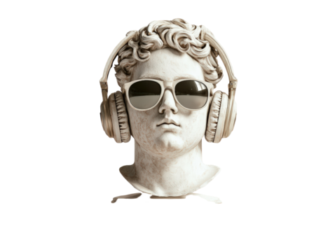 Isolated Bust with Headphones and Sunglasses