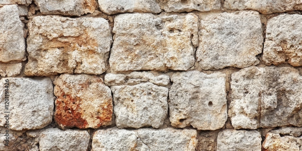Aufkleber ancient stone wall texture with rough grey and beige blocks arranged in a brick pattern featuring we