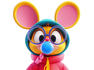Isolated Mouse Character with Bubblegum
