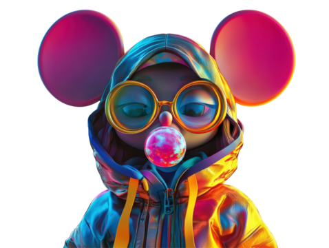 Isolated Mouse Character with Bubblegum