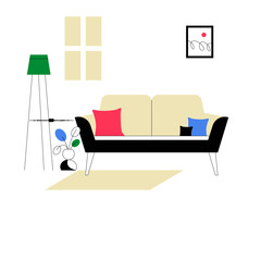 Cozy Living Room Interior With Sofa And Decor In Flat Vector Illustration Symbolizing Home Comfort And Modern Living, Isolated On White Background