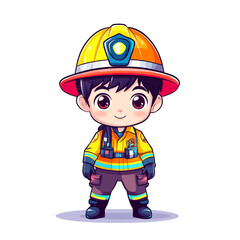Brave young firefighter hero in cartoon style imaginative art playful environment cheerful perspective inspiring creativity
