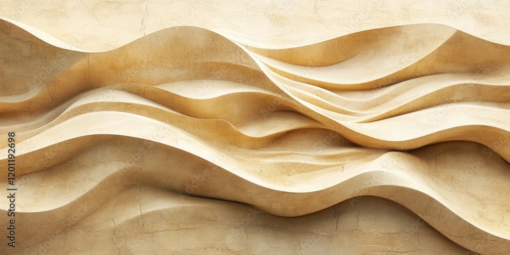 Poster undulating layered sandy texture with smooth, warm beige and light tan waves creating a serene and a